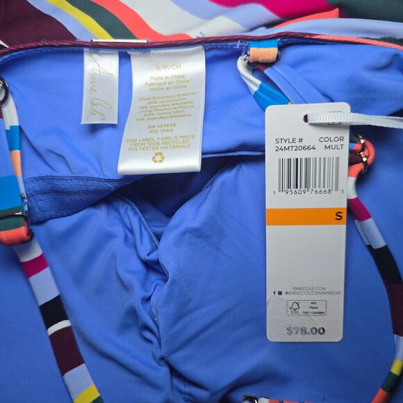 NWT Anne Cole Women's Striped High-Neck Back-Strap Tankini Top Size Small - Picture 5 of 5